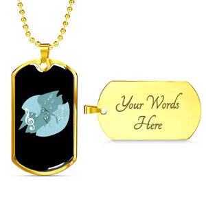 Musician Necklace Notes Blue Personalized Engraved Gold Dog Tag Necklace Custom